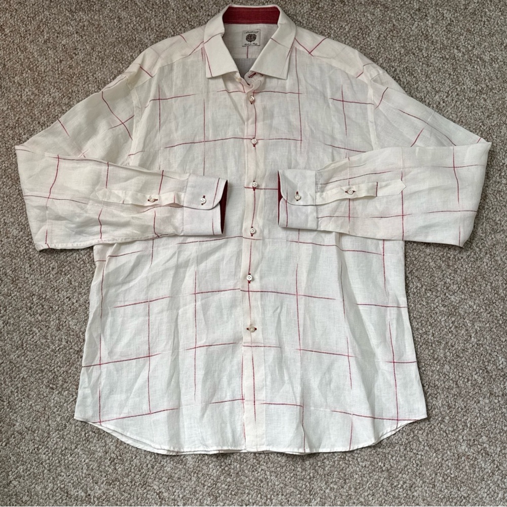 Men’s Linen Cream Casual Button-down Shirt L/XL